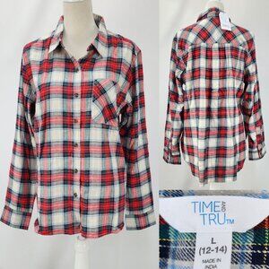 Time and Tru Red Plaid Button Down Shirt